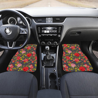 Pink Red Rose Floral Pattern Print Front and Back Car Floor Mats