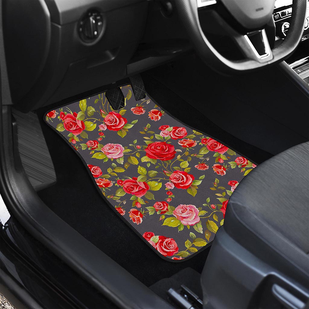 Pink Red Rose Floral Pattern Print Front and Back Car Floor Mats