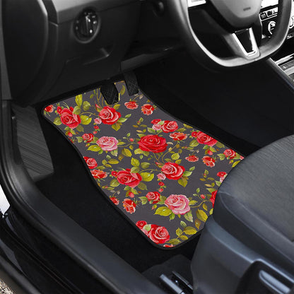 Pink Red Rose Floral Pattern Print Front and Back Car Floor Mats