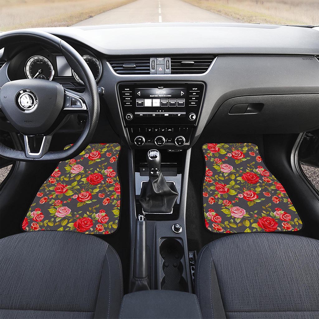 Pink Red Rose Floral Pattern Print Front Car Floor Mats