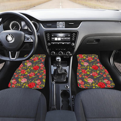 Pink Red Rose Floral Pattern Print Front Car Floor Mats