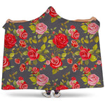 Pink Red Rose Floral Pattern Print Hooded Blanket