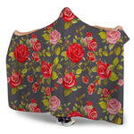 Pink Red Rose Floral Pattern Print Hooded Blanket