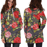Pink Red Rose Floral Pattern Print Hoodie Dress GearFrost