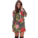 Pink Red Rose Floral Pattern Print Hoodie Dress GearFrost