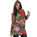 Pink Red Rose Floral Pattern Print Hoodie Dress GearFrost