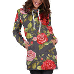 Pink Red Rose Floral Pattern Print Hoodie Dress GearFrost