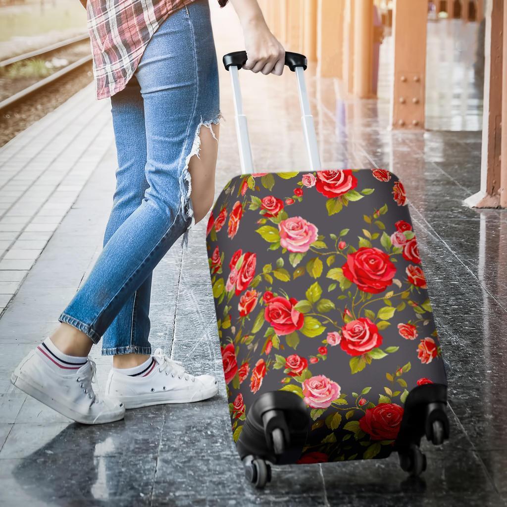 Pink Red Rose Floral Pattern Print Luggage Cover GearFrost