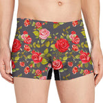 Pink Red Rose Floral Pattern Print Men's Boxer Briefs
