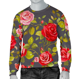 Pink Red Rose Floral Pattern Print Men's Crewneck Sweatshirt GearFrost