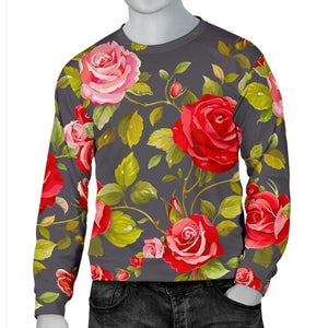 Pink Red Rose Floral Pattern Print Men's Crewneck Sweatshirt GearFrost