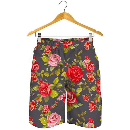 Pink Red Rose Floral Pattern Print Men's Shorts