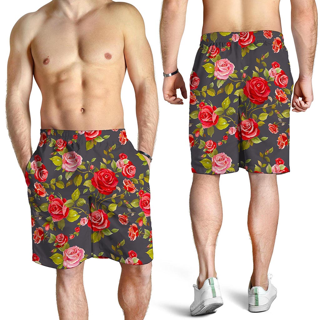 Pink Red Rose Floral Pattern Print Men's Shorts