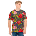 Pink Red Rose Floral Pattern Print Men's T-Shirt