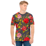 Pink Red Rose Floral Pattern Print Men's T-Shirt