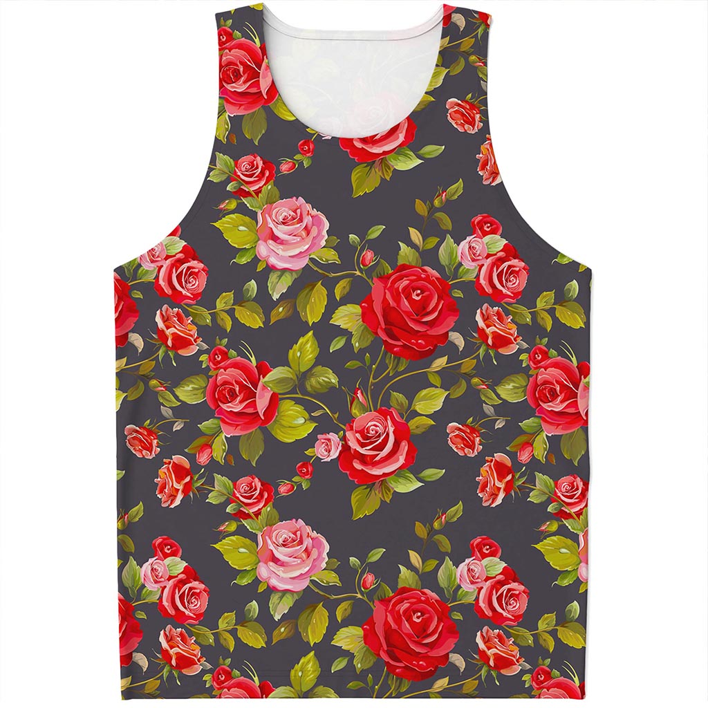 Pink Red Rose Floral Pattern Print Men's Tank Top