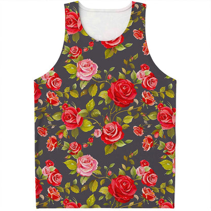 Pink Red Rose Floral Pattern Print Men's Tank Top