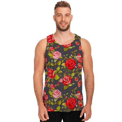 Pink Red Rose Floral Pattern Print Men's Tank Top