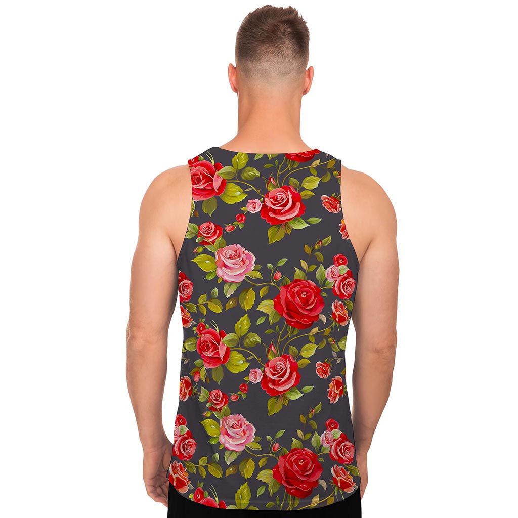 Pink Red Rose Floral Pattern Print Men's Tank Top