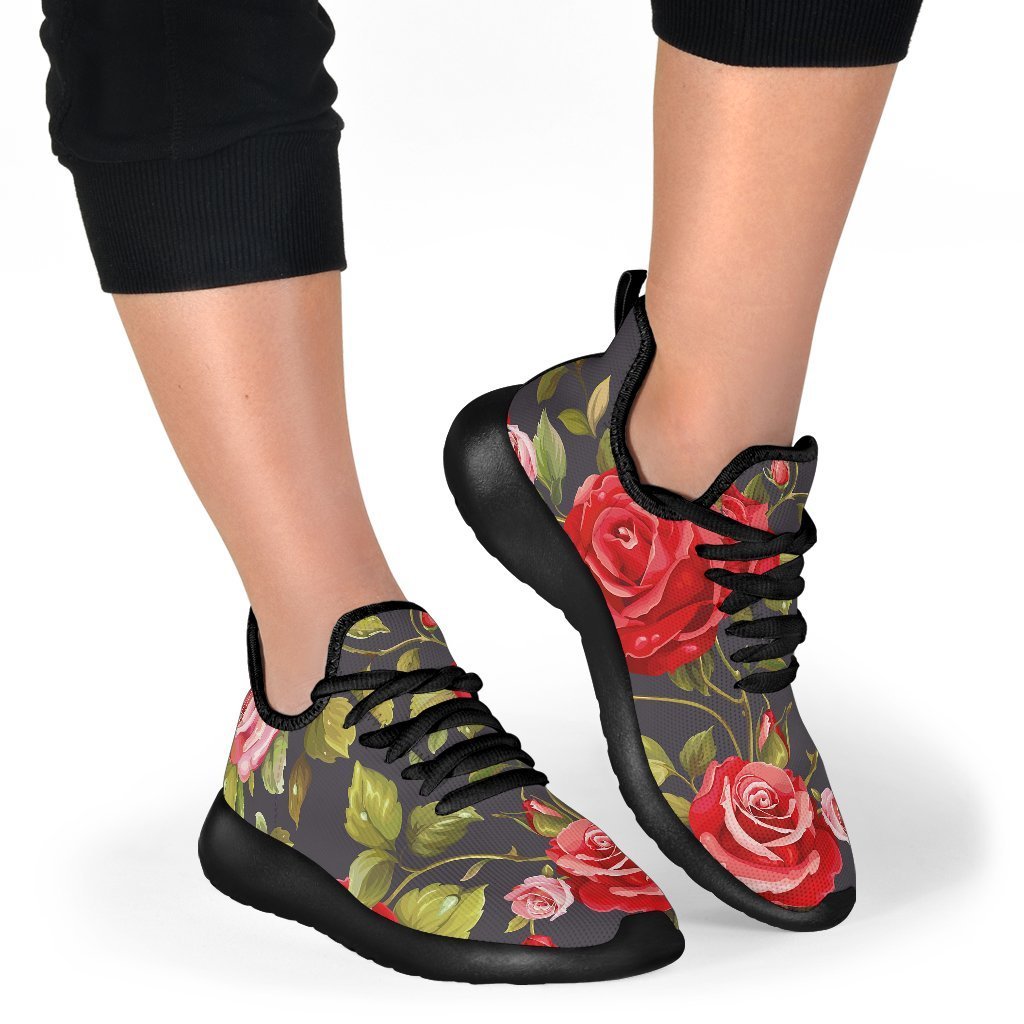 Pink Red Rose Floral Pattern Print Mesh Knit Shoes GearFrost