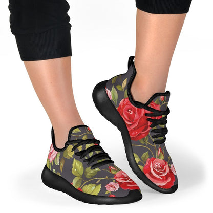 Pink Red Rose Floral Pattern Print Mesh Knit Shoes GearFrost
