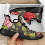 Pink Red Rose Floral Pattern Print Mesh Knit Shoes GearFrost