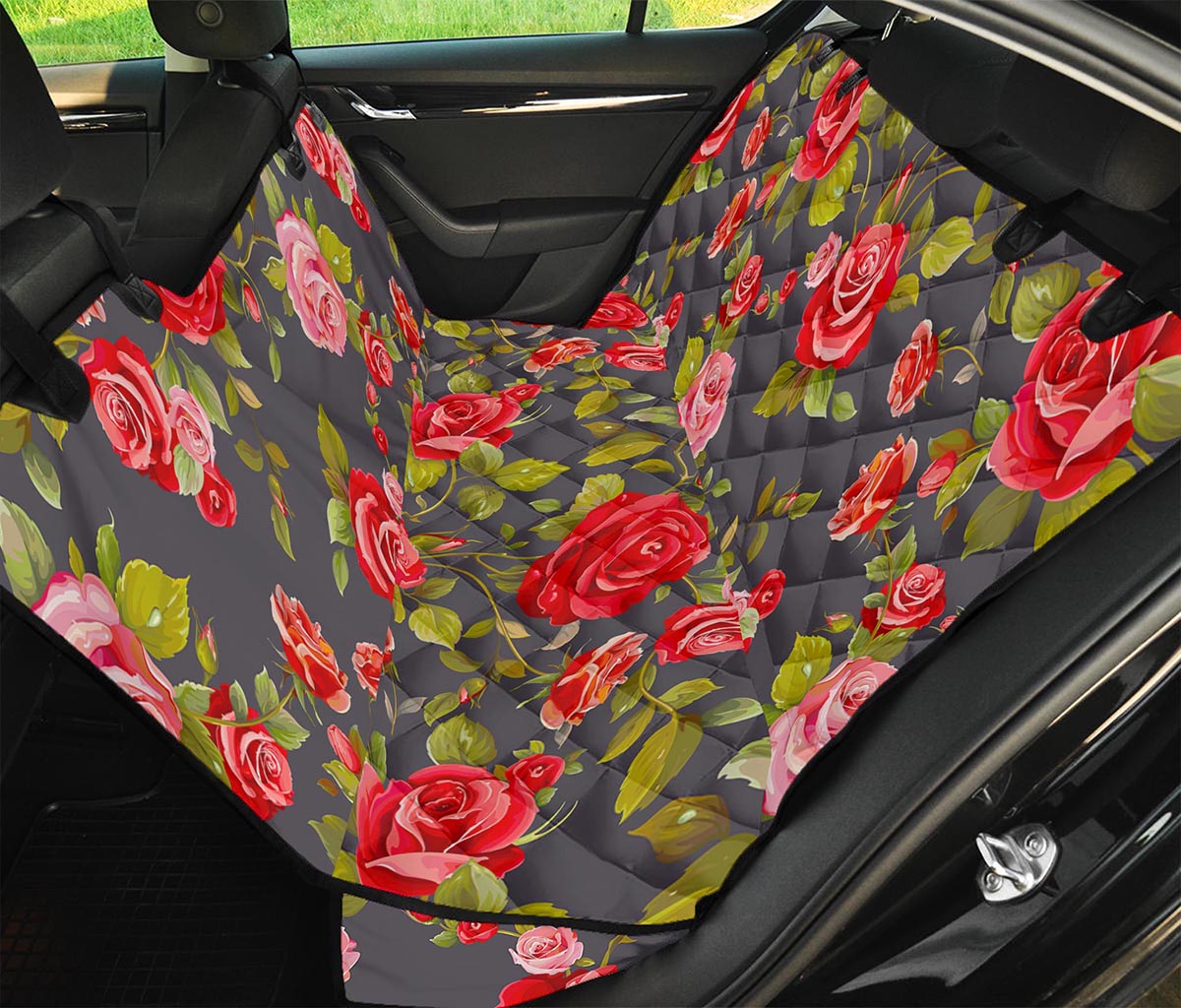 Pink Red Rose Floral Pattern Print Pet Car Back Seat Cover