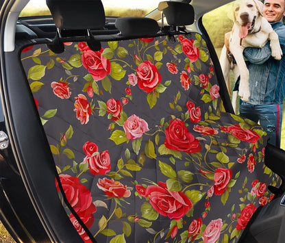 Pink Red Rose Floral Pattern Print Pet Car Back Seat Cover