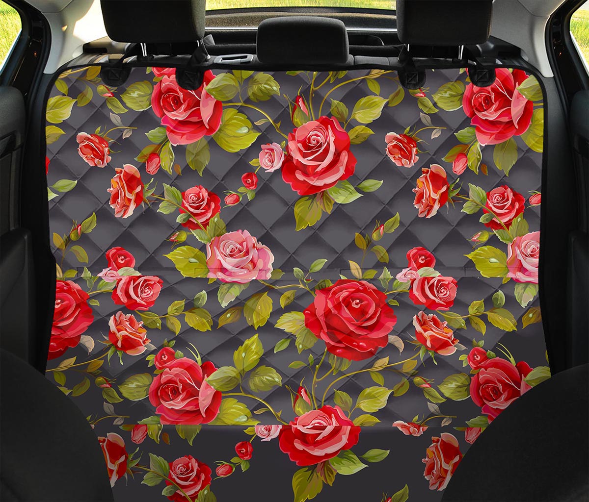 Pink Red Rose Floral Pattern Print Pet Car Back Seat Cover