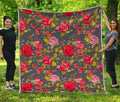 Pink Red Rose Floral Pattern Print Quilt