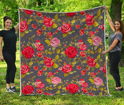 Pink Red Rose Floral Pattern Print Quilt