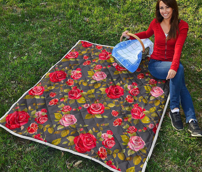Pink Red Rose Floral Pattern Print Quilt