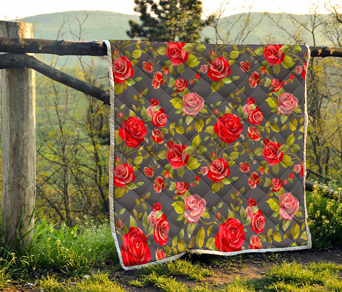 Pink Red Rose Floral Pattern Print Quilt