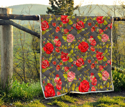 Pink Red Rose Floral Pattern Print Quilt