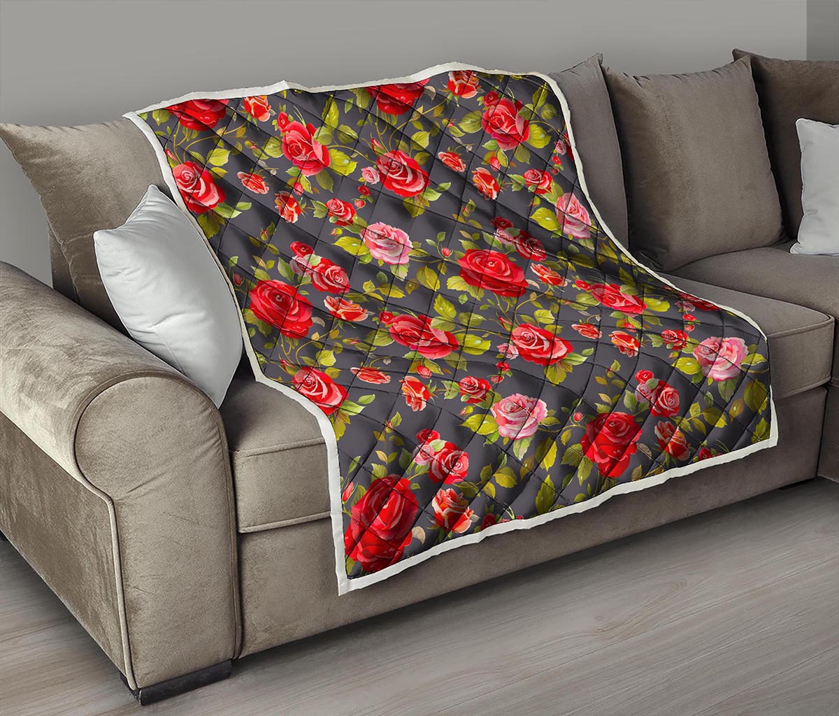 Pink Red Rose Floral Pattern Print Quilt