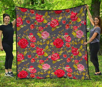 Pink Red Rose Floral Pattern Print Quilt