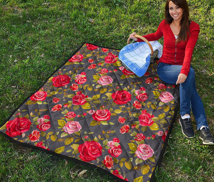 Pink Red Rose Floral Pattern Print Quilt