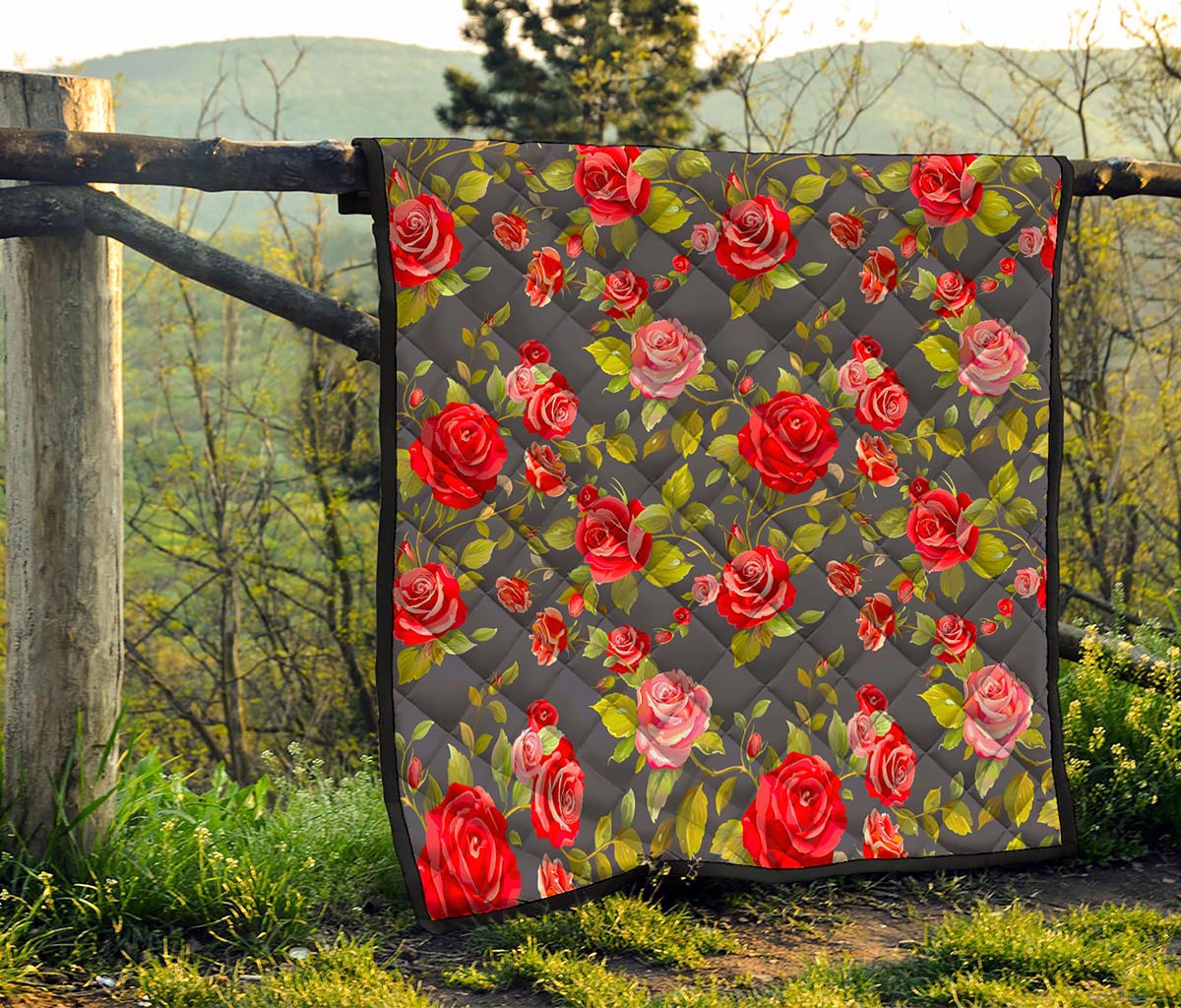 Pink Red Rose Floral Pattern Print Quilt