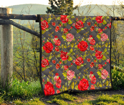 Pink Red Rose Floral Pattern Print Quilt