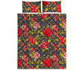 Pink Red Rose Floral Pattern Print Quilt Bed Set