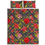 Pink Red Rose Floral Pattern Print Quilt Bed Set