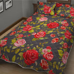 Pink Red Rose Floral Pattern Print Quilt Bed Set