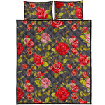 Pink Red Rose Floral Pattern Print Quilt Bed Set