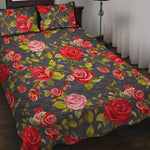 Pink Red Rose Floral Pattern Print Quilt Bed Set