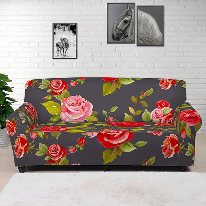 Pink Red Rose Floral Pattern Print Sofa Cover