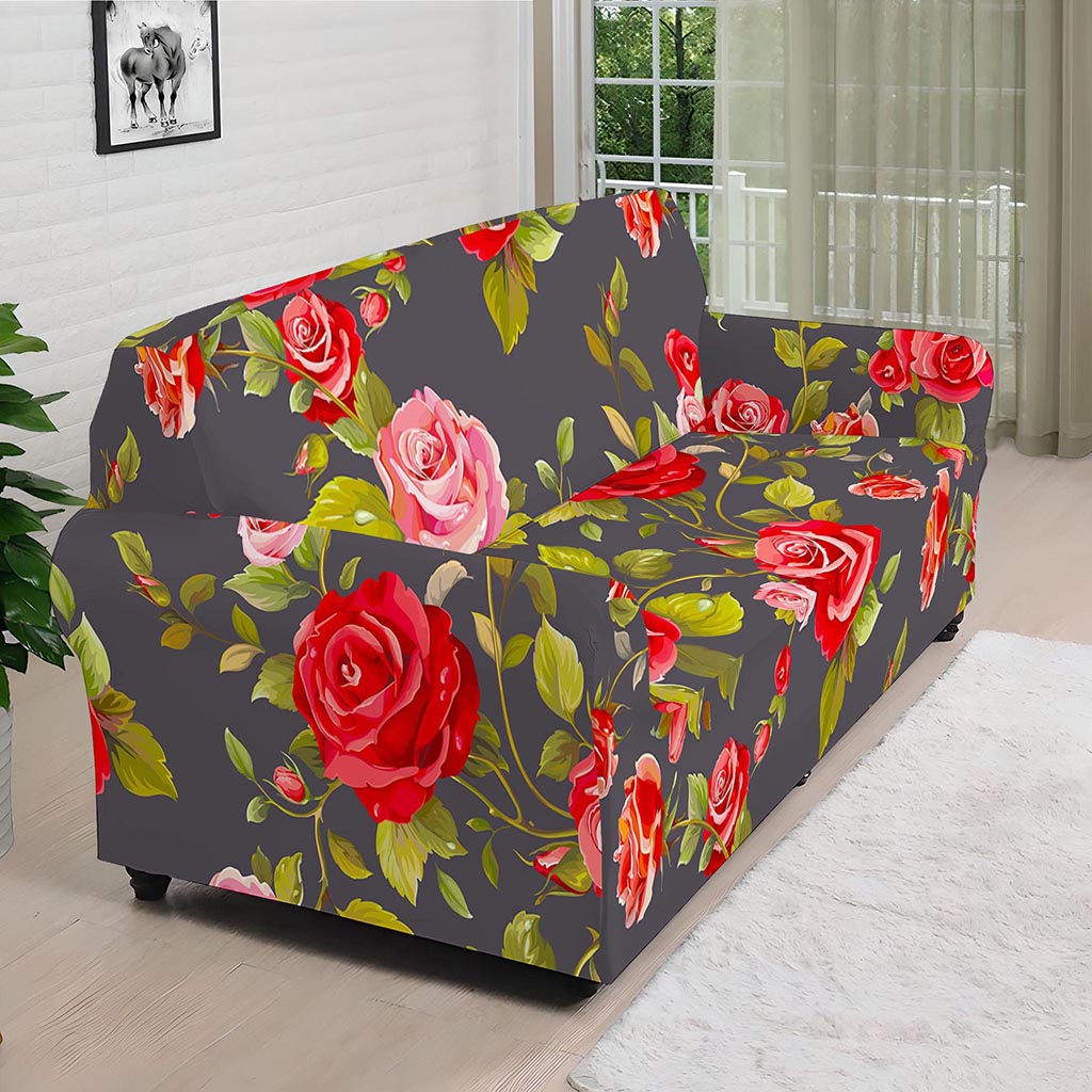 Pink Red Rose Floral Pattern Print Sofa Cover