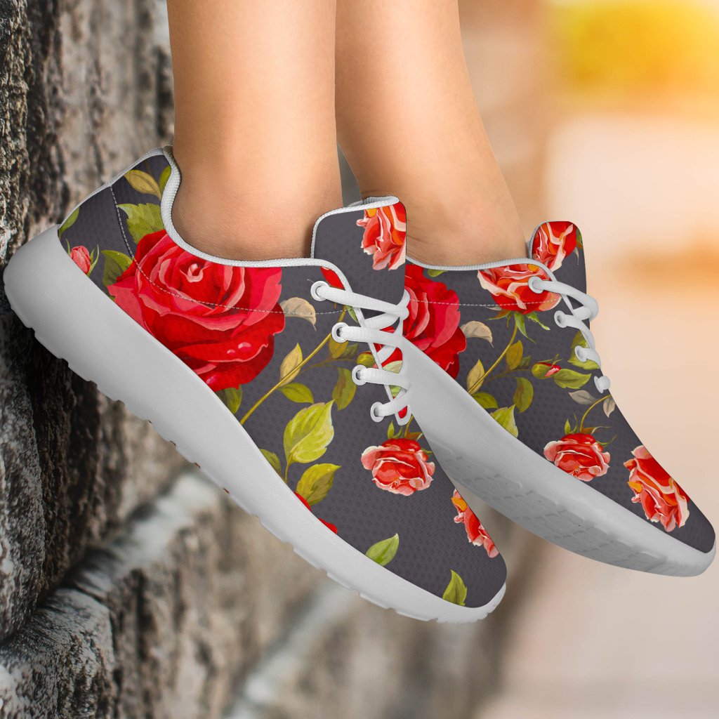 Pink Red Rose Floral Pattern Print Sport Shoes GearFrost