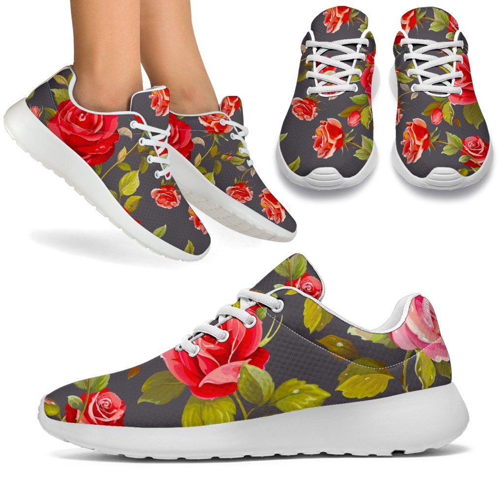 Pink Red Rose Floral Pattern Print Sport Shoes GearFrost