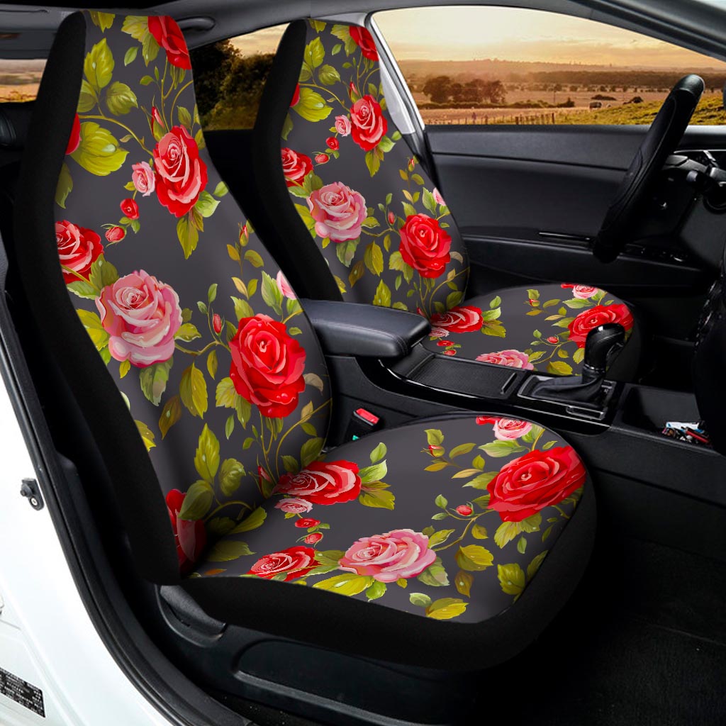 Pink Red Rose Floral Pattern Print Universal Fit Car Seat Covers