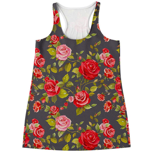 Pink Red Rose Floral Pattern Print Women's Racerback Tank Top